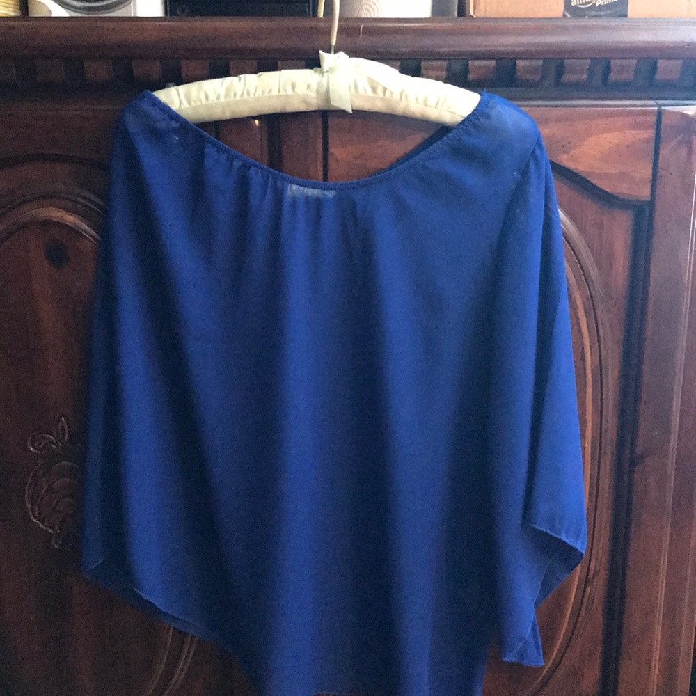 Royal blue, one sleeve sheer top